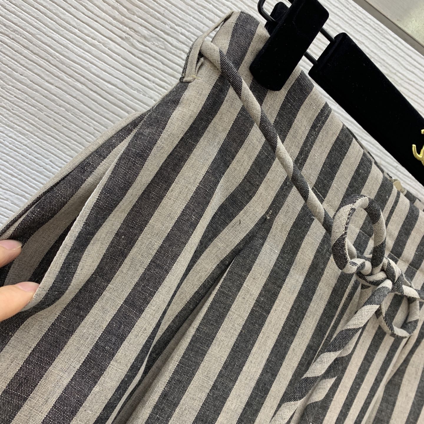 YSL Striped Two-piece Suit Beige mix Grey Linen
