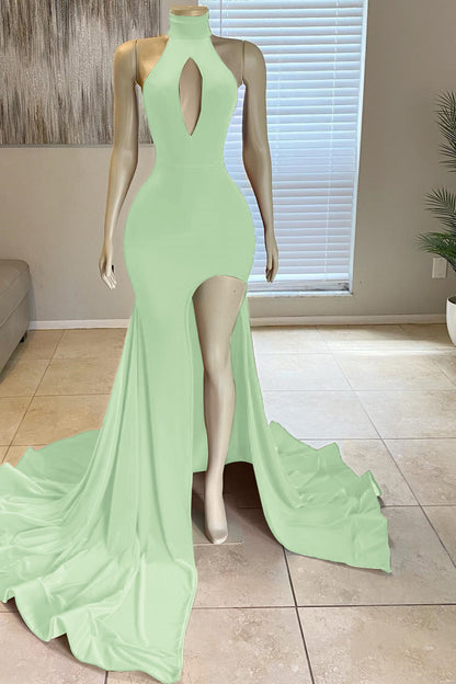 Front Slit Mermaid High-Neck Prom Dress Glorious Red Online