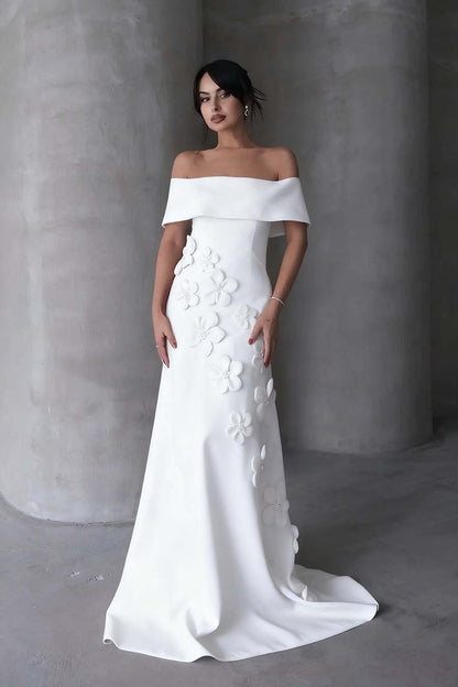 Sleeveless Off-Shoulders Prom Dress With Handmade Flower