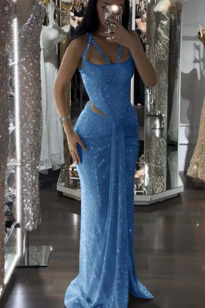 Sparkle Luxurious Beaded Prom Dress With Slit