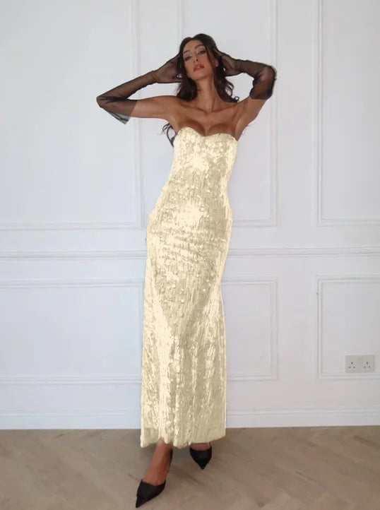 Blue Strapless Sleeveless Mermaid Evening Dress with Sequins