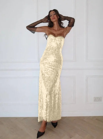 Blue Strapless Sleeveless Mermaid Evening Dress with Sequins