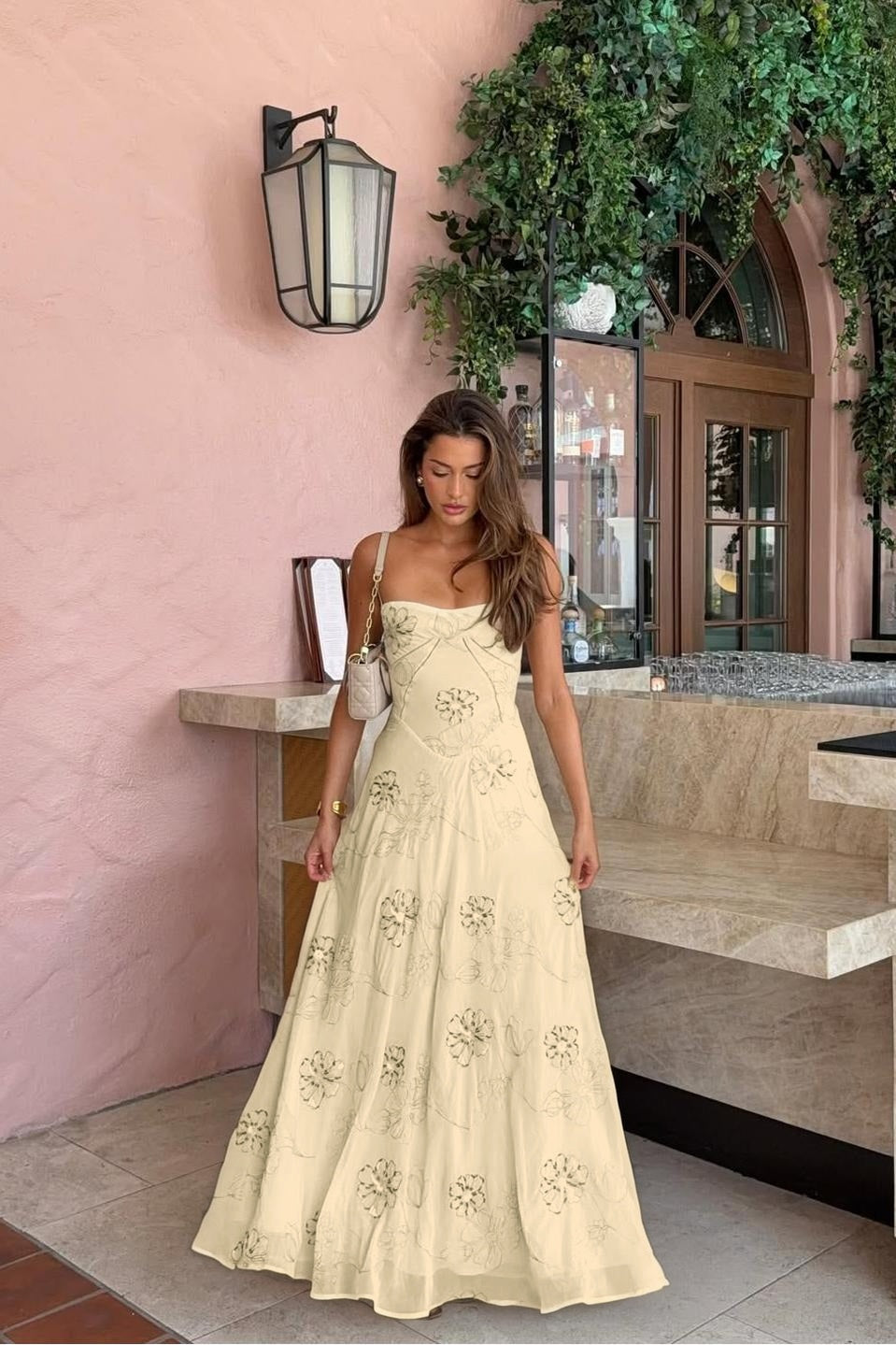 Spaghetti Strap Sleeveless Long Evening Dress With Pleated Appliques