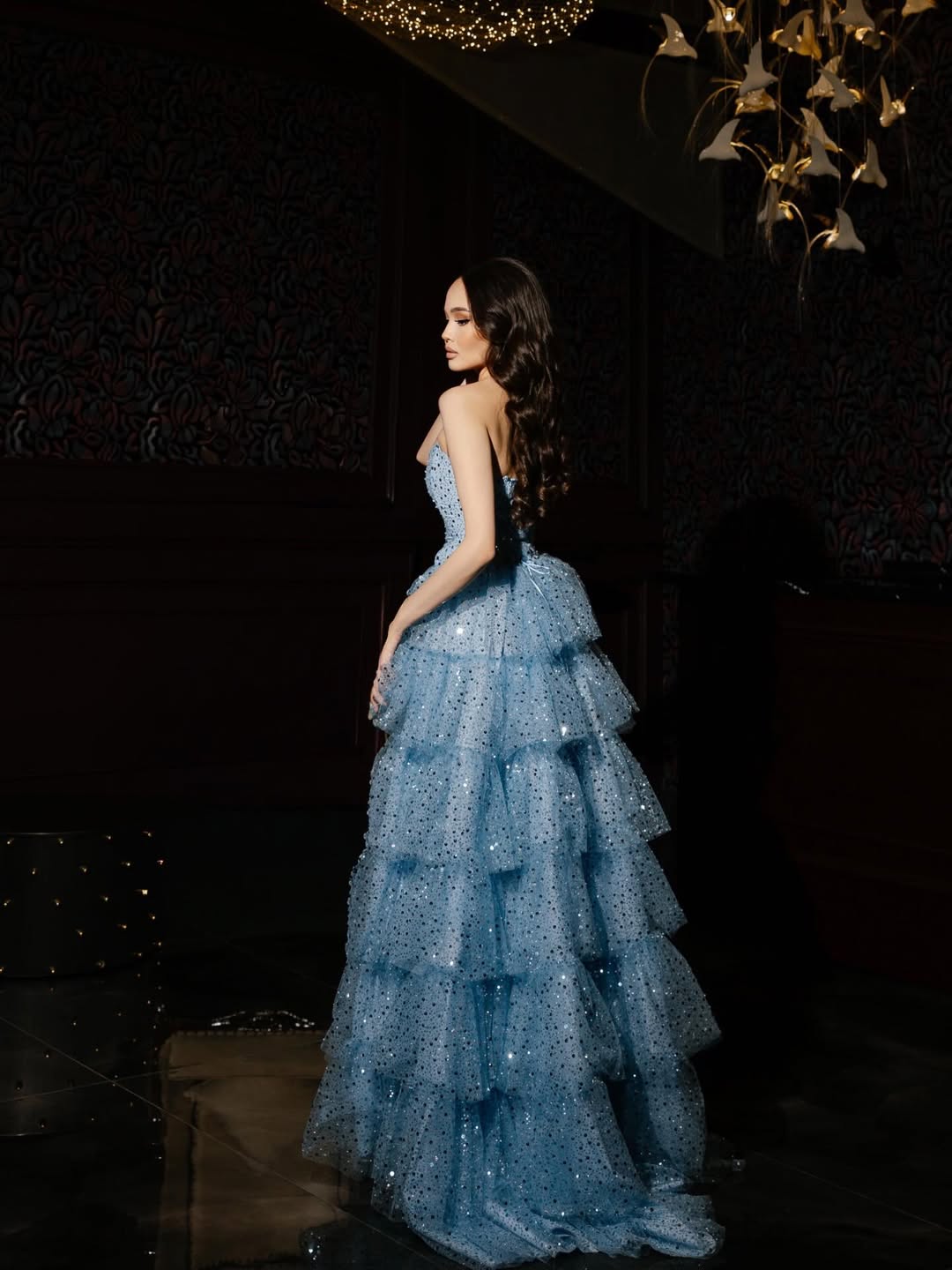 Chic Sleeveless Strapless Sequins A-Line Evening Dress With Ruffles