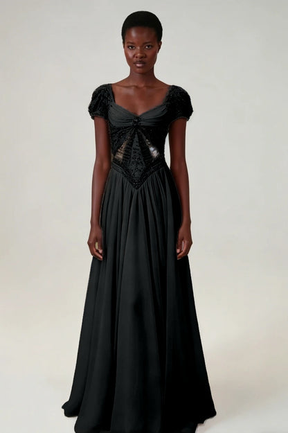 Stunning Blushing Pink Chiffon Sleeveless Long Evening Dress With Sequins