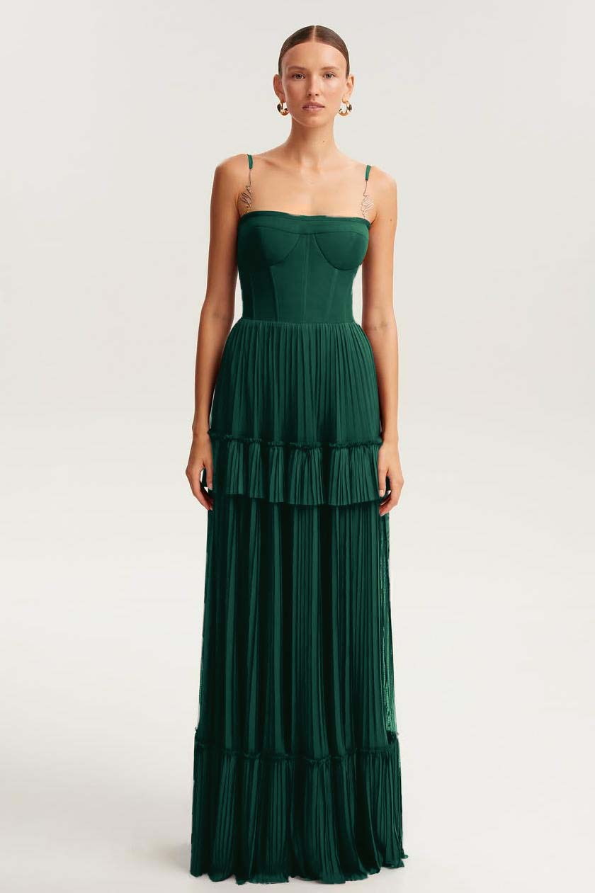 Sleeveless Square Spaghetti Straps Prom Dress With Pleated