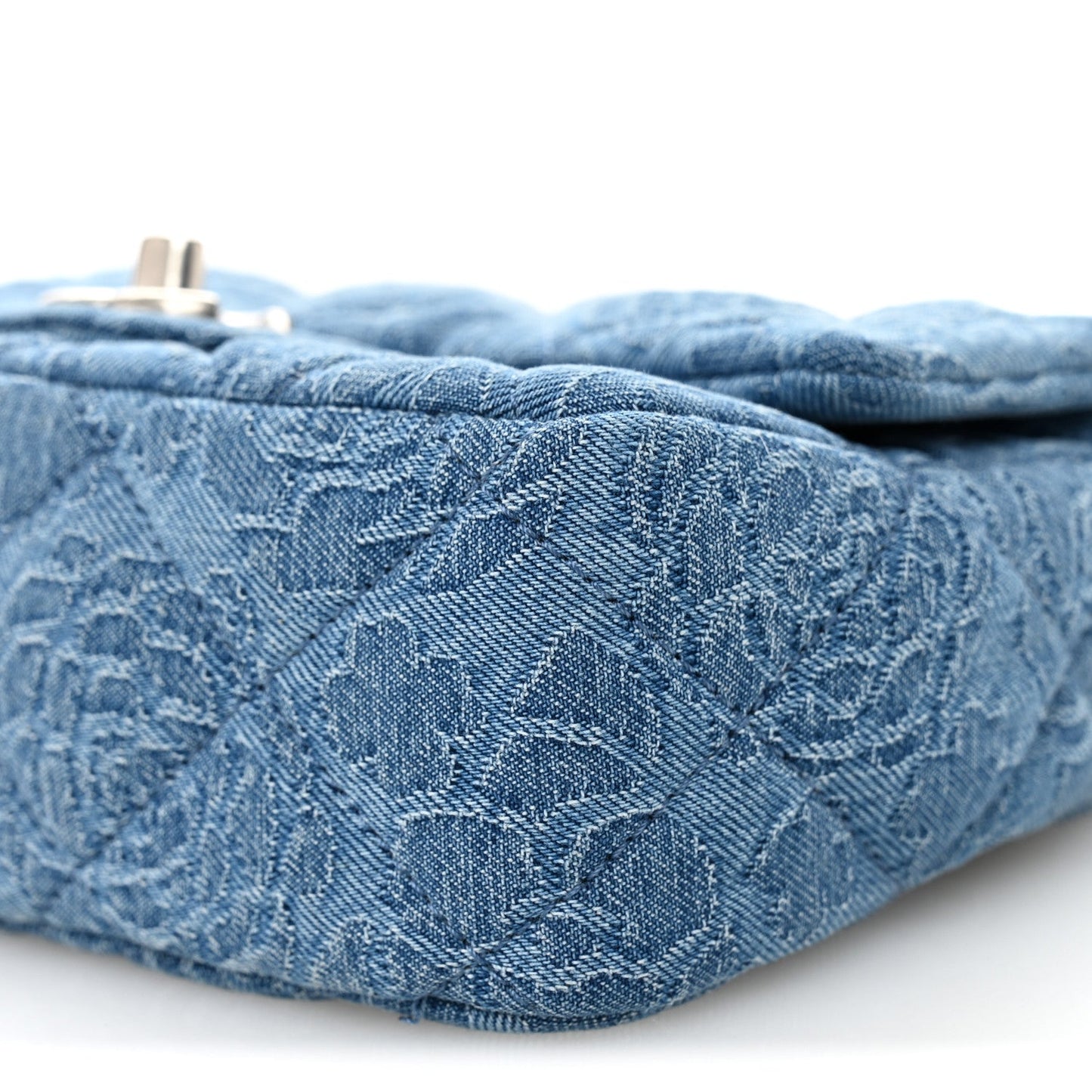 Denim Quilted Camellia Sweetheart Mini Flap Blue