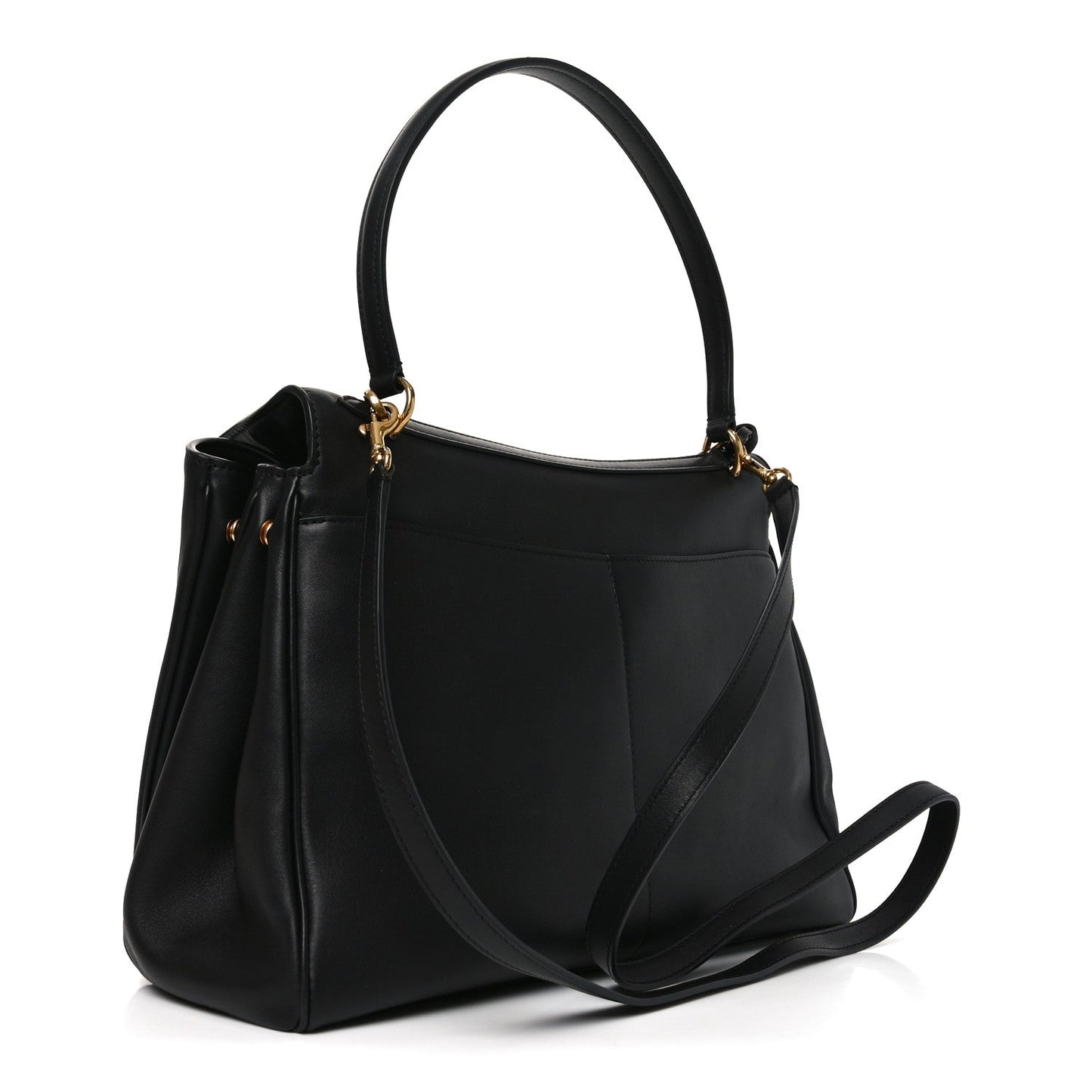 Natural Smooth Calfskin Medium Rodeo Top Handle Handbag  Black
