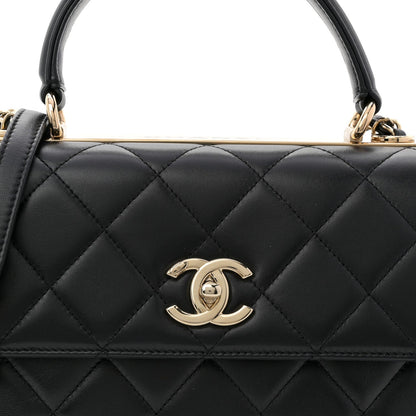 Lambskin Quilted Small Trendy CC Dual Handle Flap Bag Black