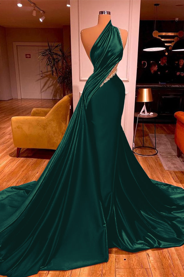 Long Beadings Mermaid Prom Dress One Shoulder With Ruffles