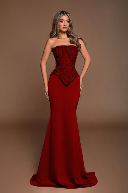 Sleeveless Square Strapless Mermaid Prom Dress With Beads