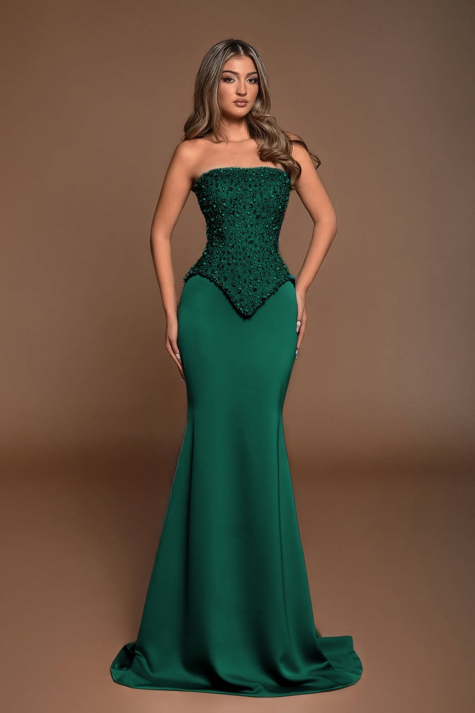 Sleeveless Square Strapless Mermaid Prom Dress With Beads