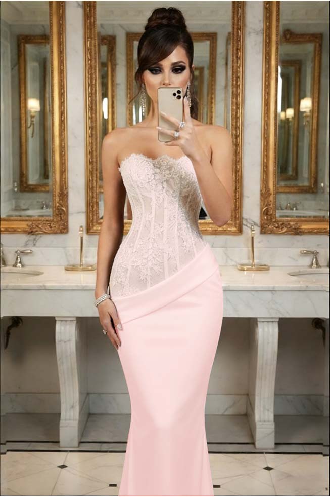 Black Sleeveless Strapless Lace Mermaid Embroidery Prom Dress