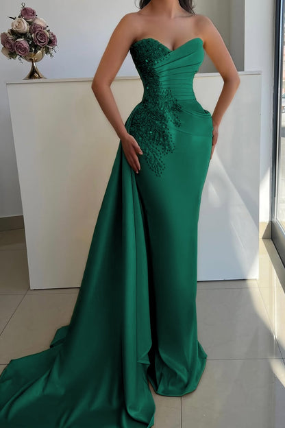 Sleeveless Strapless V Neck Mermaid Beaded Prom Dress With Tail