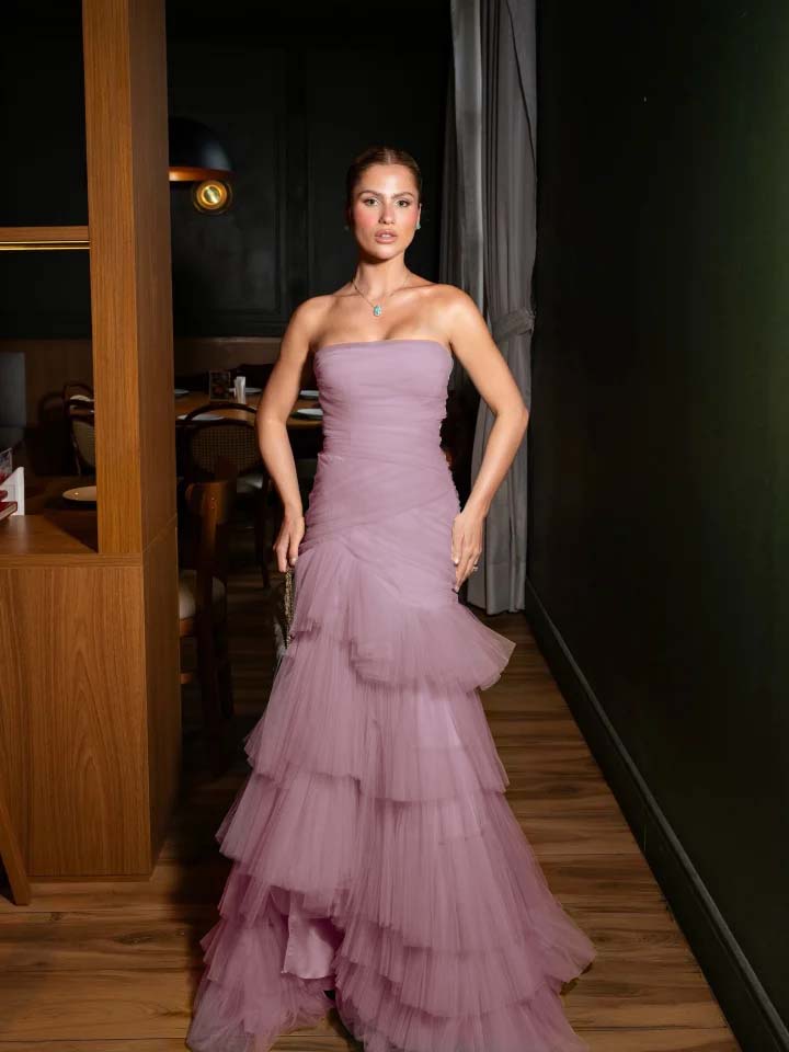 Stunning Straight Across Sleeveless Pleated Tulle Mermaid Evening Dress