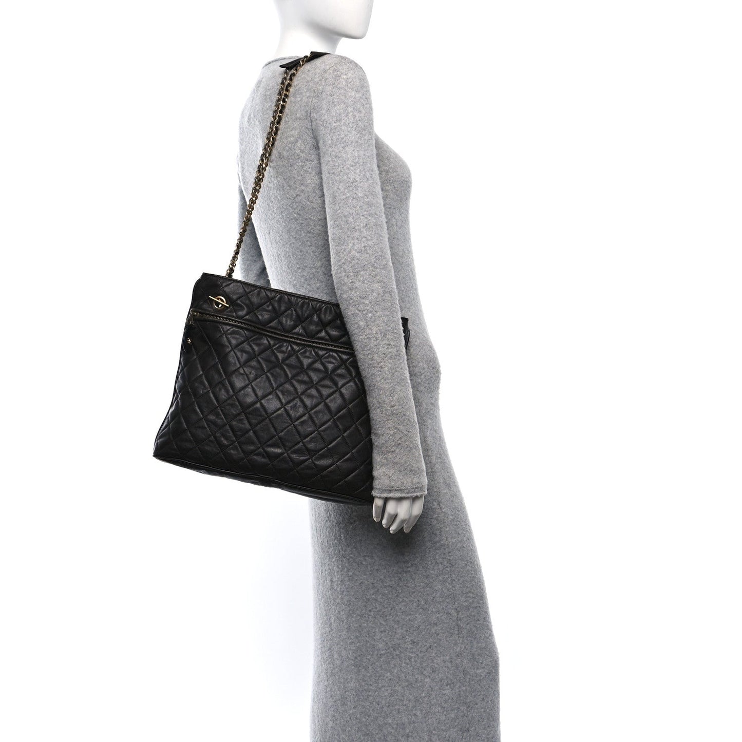 Calfskin Quilted CC Shopping Tote Black