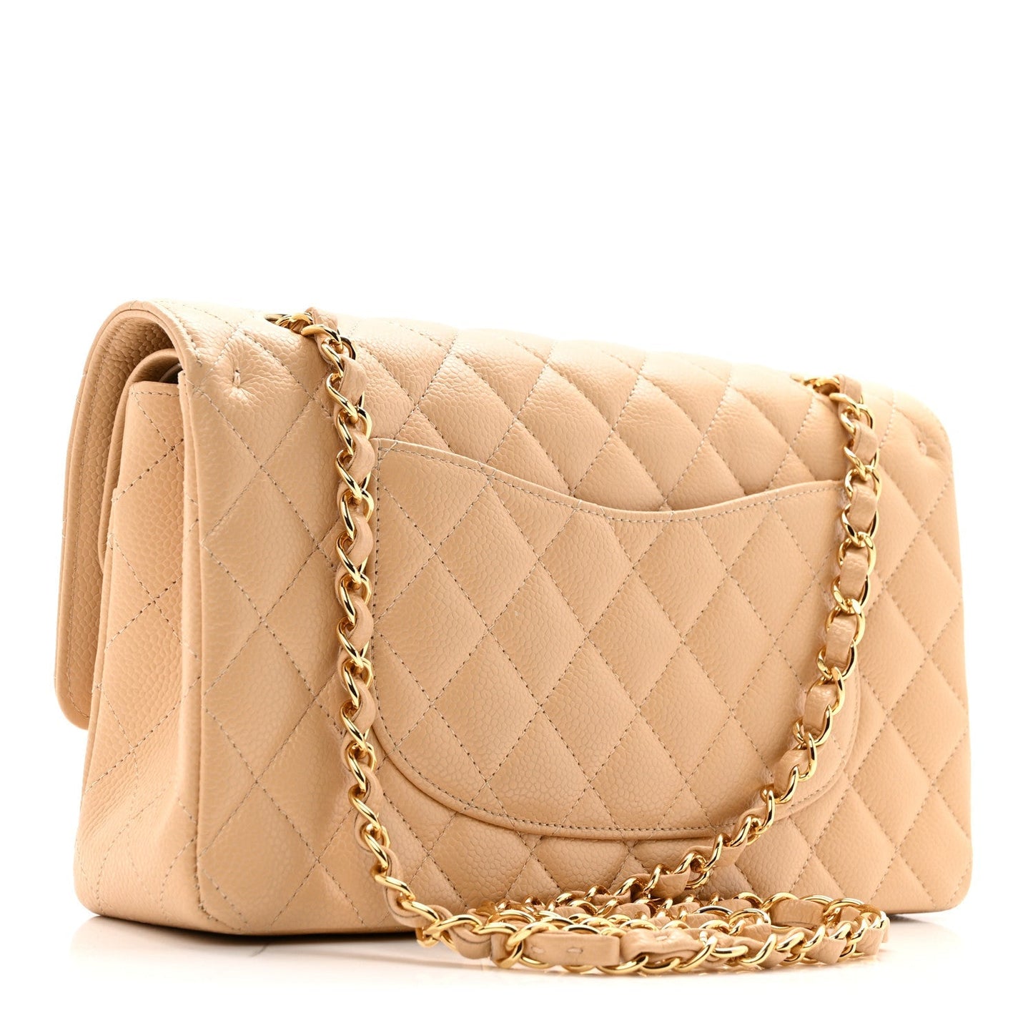 Caviar Quilted Medium Double Flap Beige Clair