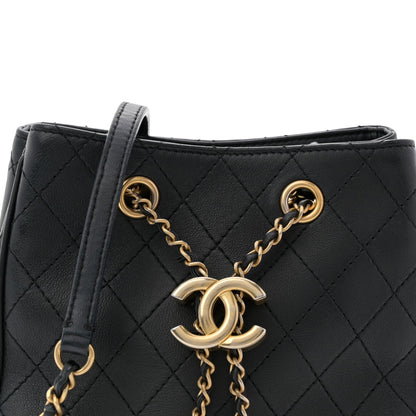 Calfskin Stitched Small Egyptian Amulet Drawstring Bag Black
