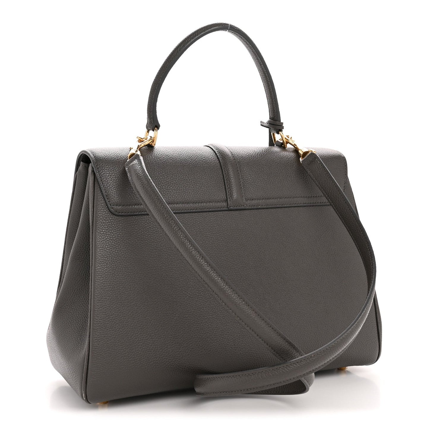 Grained Calfskin Small 16 Top Handle Bag Medium Grey