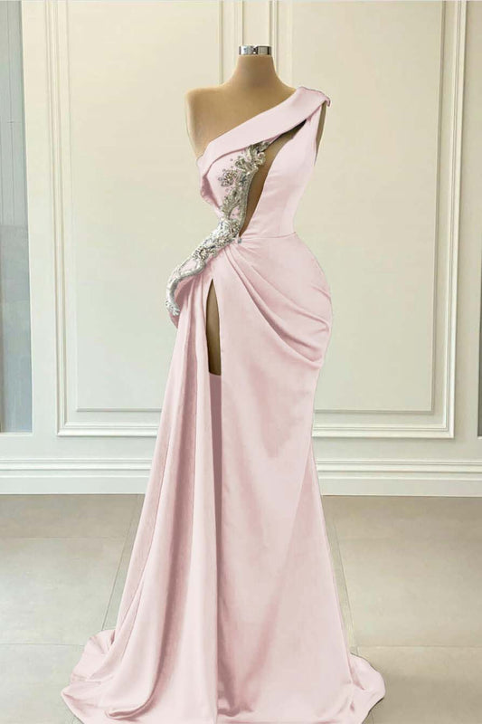 One Shoulder Blue Mermaid Prom Dress With Beaded