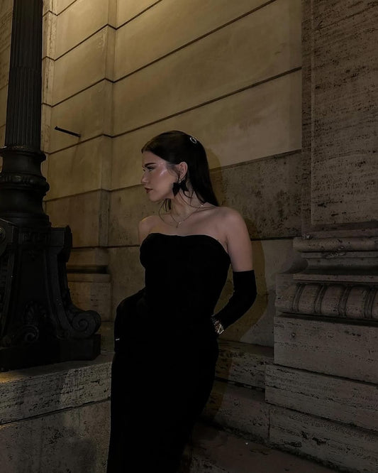 Glamorous Black  Long Sleeves Strapless Square Mermaid Prom Dress