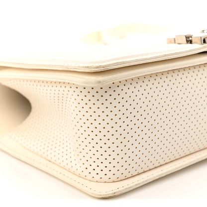 Lambskin Perforated Medium Boy Flap White