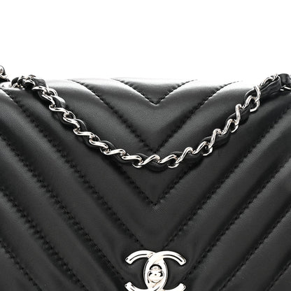 Lambskin Surpique Chevron Medium Single Flap Black