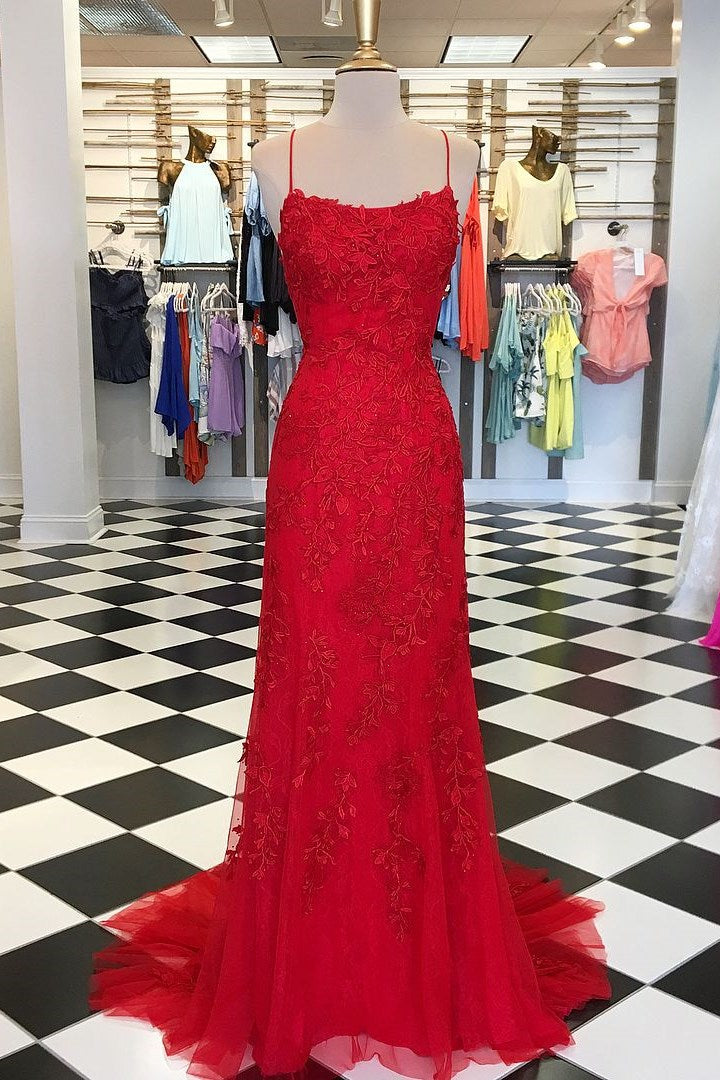 Amazing Spaghetti-Straps Mermaid Prom Dress Tulle With Appliques