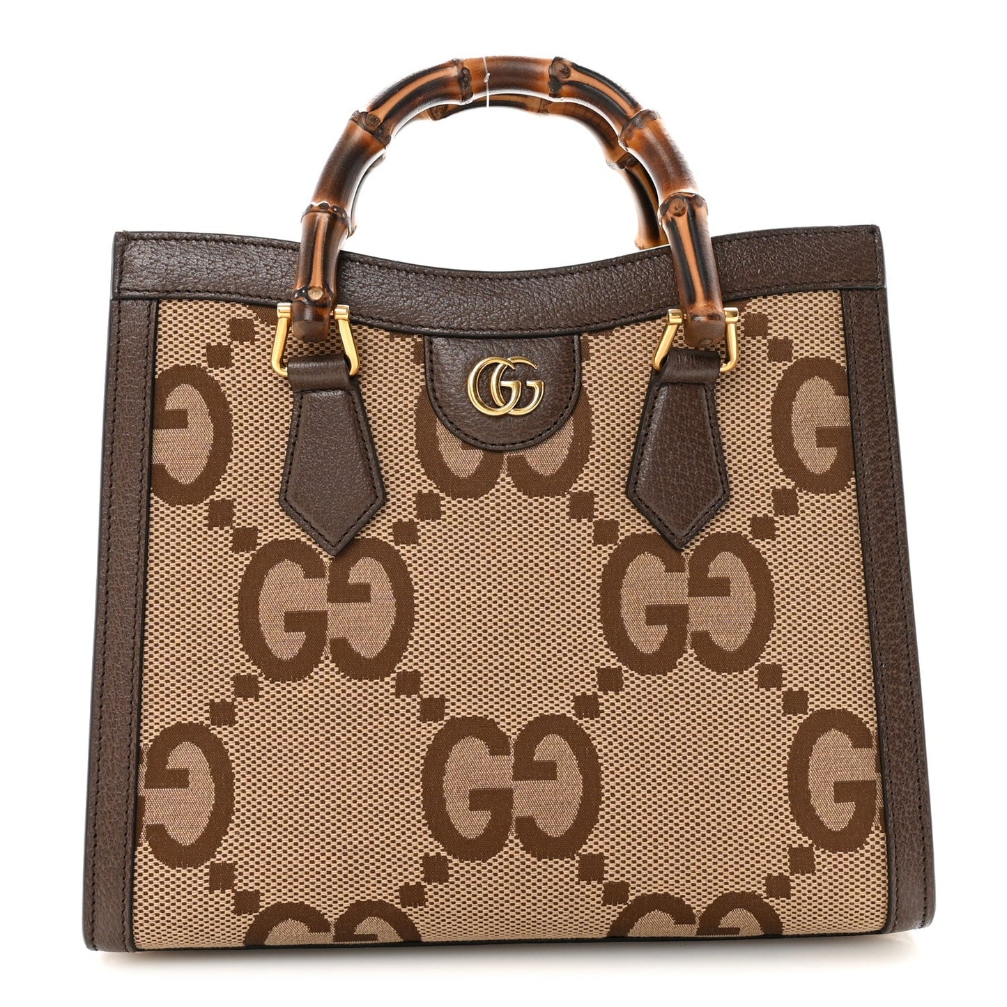 Monogram Jumbo GG Textured Dollar Calfskin Small Diana Tote Bag Camel Ebony New Acero