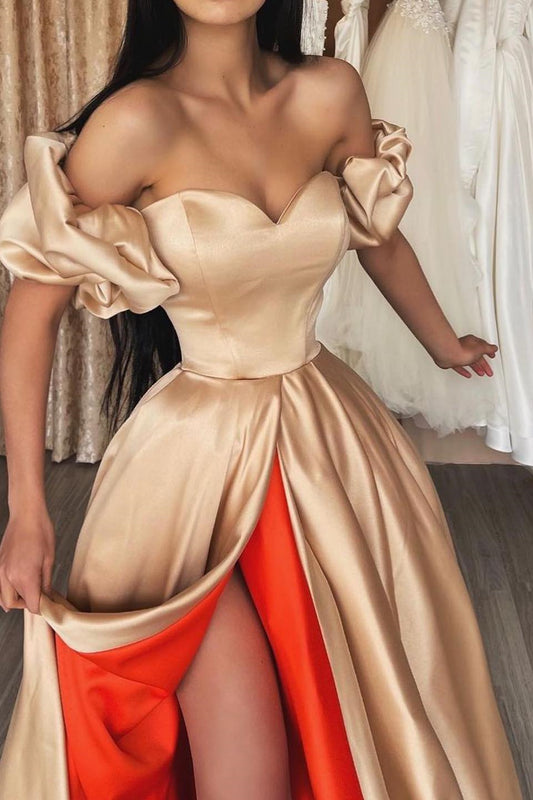 Long Sweetheart Off-the-Shoulder Prom Dress With Slit
