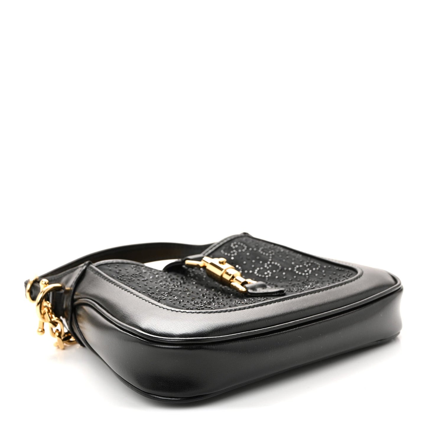 New Canvas Charisma Calfskin Crystal GG Monogram Mini Jackie 1961 Hobo Black