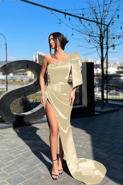 One-Shoulder Purple Long Mermaid Evening Dress With Slit