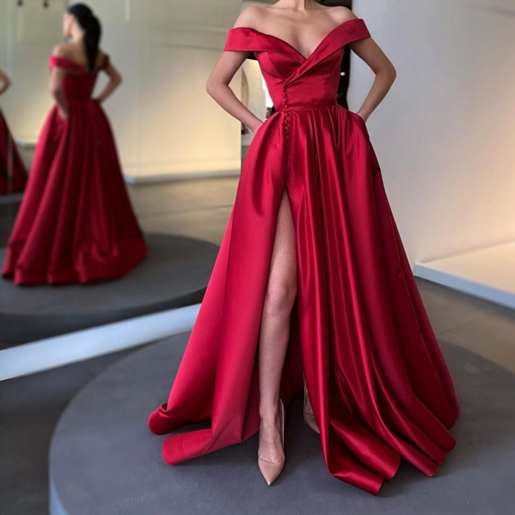 Long Slit Prom Off-the-Shoulder Dress