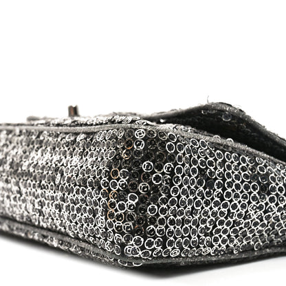 Sequin Medium Single Flap Dark Silver