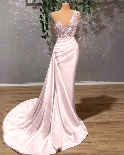 Ivory Elegant One-Shoulder Prom Dress Mermaid Applique With Ruffles