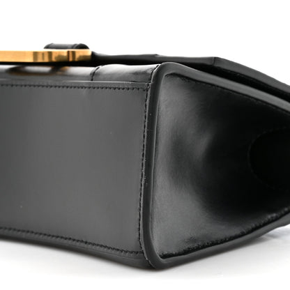 Shiny Box Calfskin Hourglass Top Handle Bag XS Black