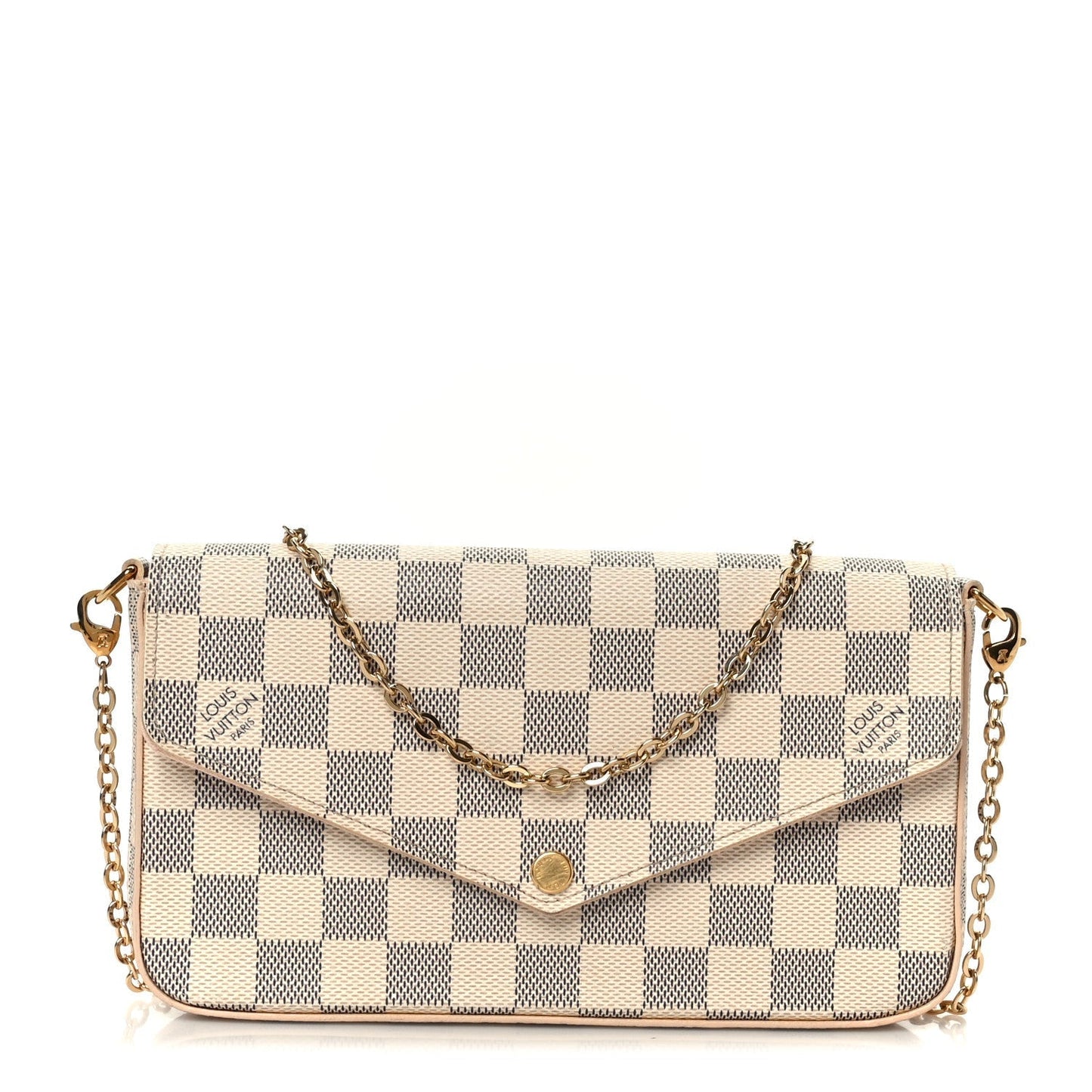 Damier Azur Pochette Felicie Chain Wallet Rose Ballerine