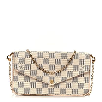 Damier Azur Pochette Felicie Chain Wallet Rose Ballerine
