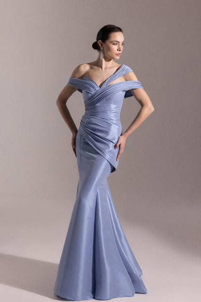 Elegant Lavender Off the Shoulder Mermaid Sleeveless Pleated Prom Dress