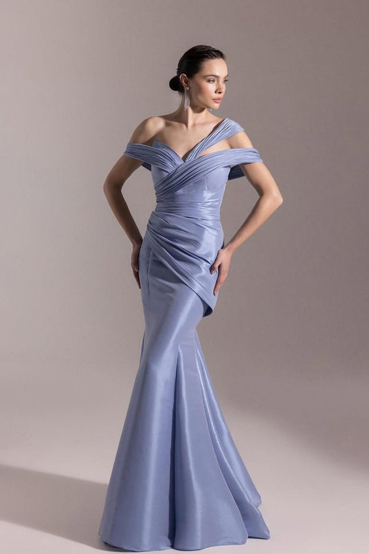 Elegant Lavender Off the Shoulder Mermaid Sleeveless Pleated Prom Dress