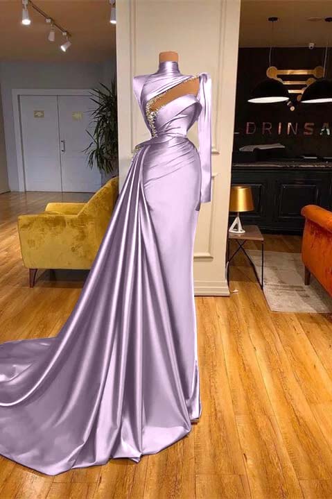 High Neck Long Sleeves Mermaid Prom Dress Beadings With Ruffles