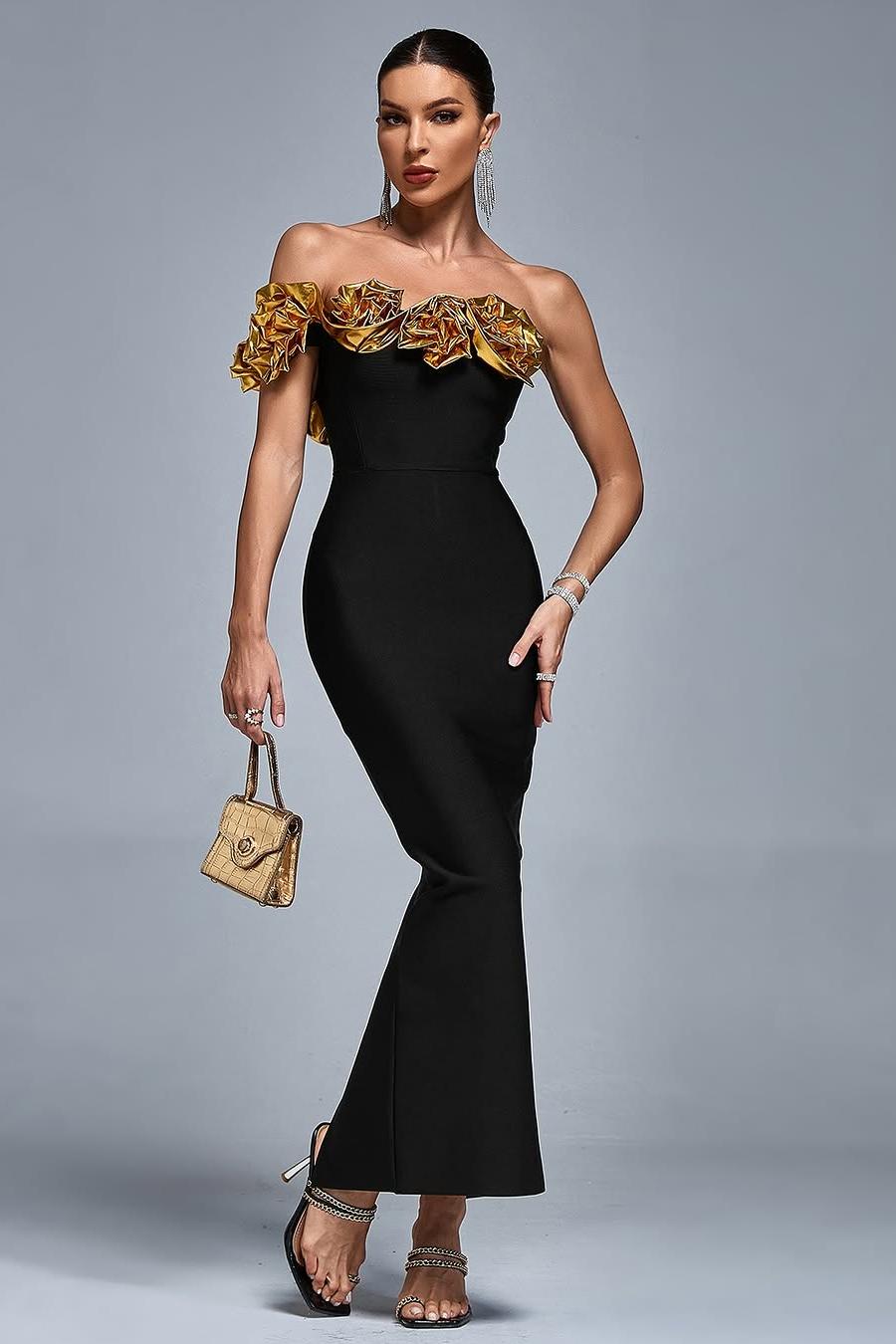 Stunning Black Satin One Shoulder Strapless Mermaid Prom Dress with Ruffles