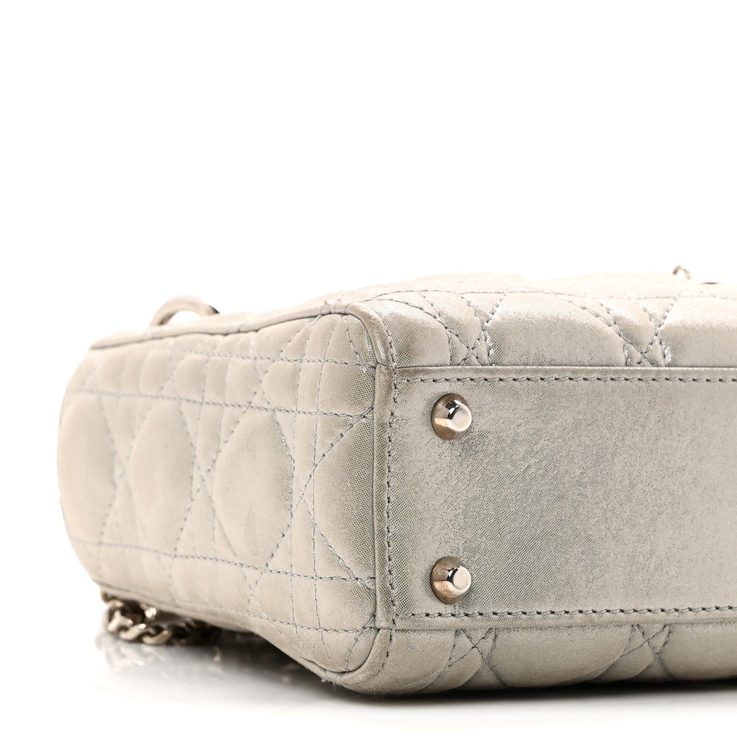 Metallic Lambskin Cannage Mini Lady Dior Silver