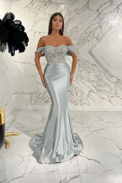 Gorgeous Mermaid Sequins Prom Dress With Beads Pleated Off-The-Shoulder