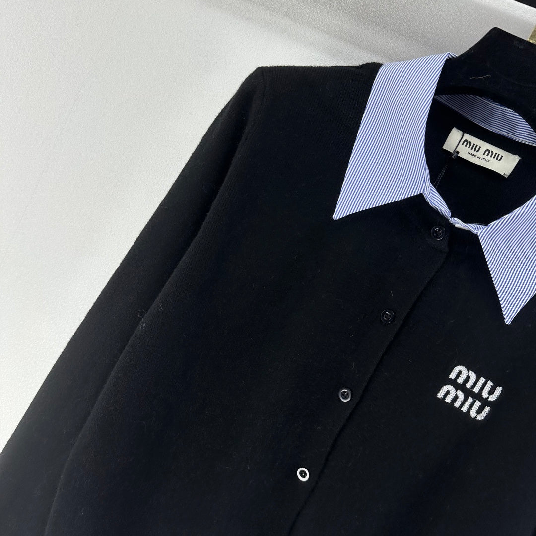 Miumiu 2026 Knit Long-Sleeve Cardigan Black Wool Acrylic Nylon 349049