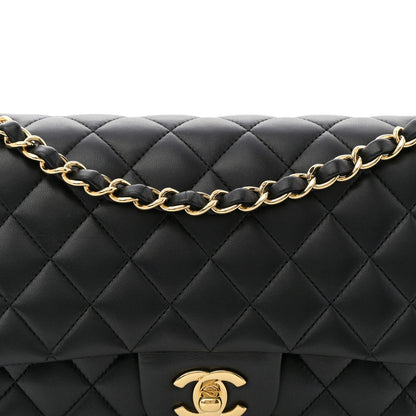 Lambskin Quilted Medium Double Flap Black
