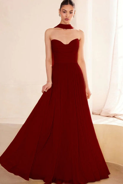 Graceful Yellow Sleeveless Strapless V-Neck Evening Dress With Scarf