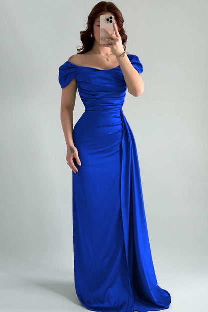 Sleeveless Strapless Off-Shoulders Pleated Prom Dress With Split