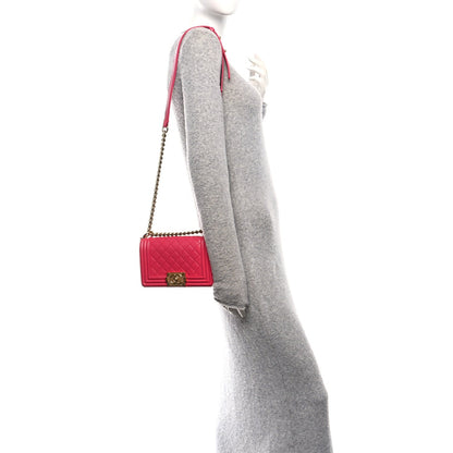Lambskin Quilted Small Boy Flap Dark Pink