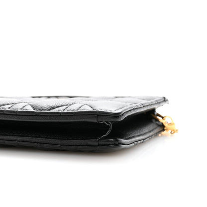 Calfskin Cannage Caro Zipped Pouch With Chain Black